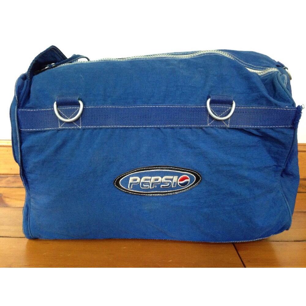 Vtg 90s Pepsi Cola Logo Large Blue Nylon Duffle Gym Carry On Beach Shoulder Bag